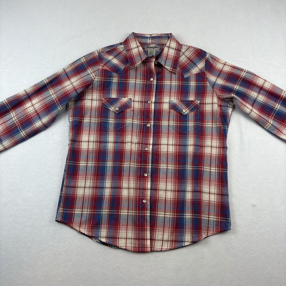 Vintage Wrangler Western Pearl Snap Womens M Plaid Long Sleeve Dual Pocket - Picture 2 of 8